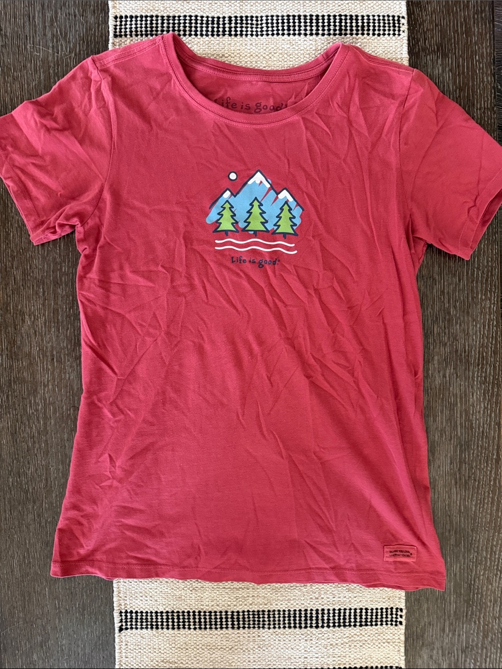 Life Is Good Red Short Sleeve Tee with Mountain & Tree Motif